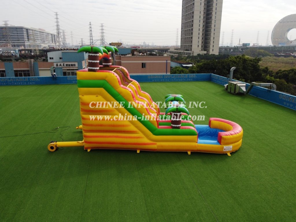 T8-3805 Jungle Theme With Coconut Tree Commercial Party Fun For Kids Inflatabel Water Slide With Pool