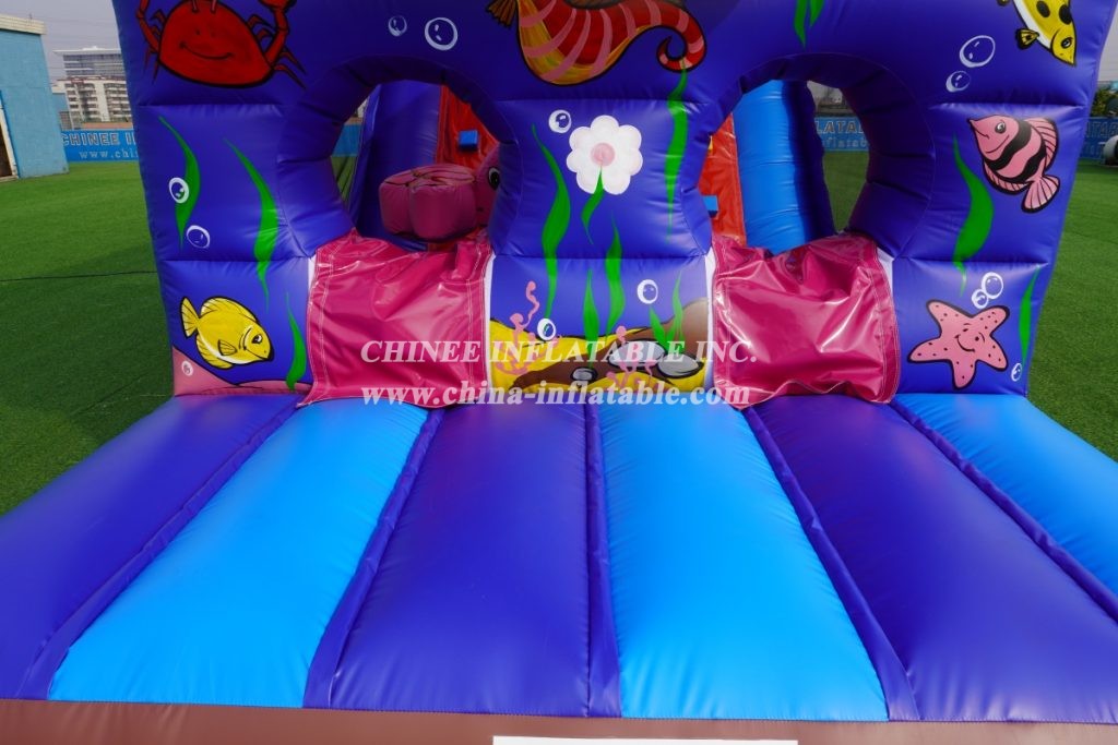 T7-1248 Undersea Clownfish Inflatable Kids Marine Themed Obstacle Course With Slide