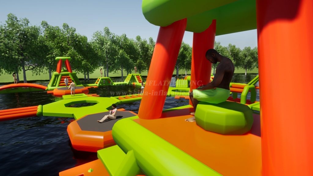 S194 Green Inflatable Water Park Aqua Park Water Island