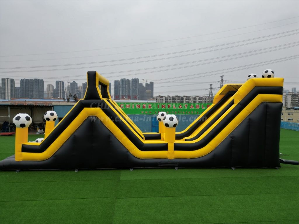 T7-564C Exciting Soccer-Themed Yellow Wavy Double Inflatable Slide