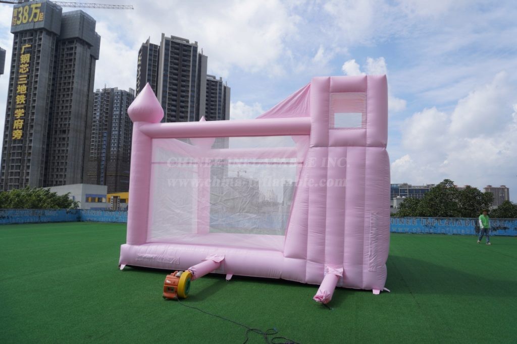 T2-3524B Pink Wedding Bounce House With Slide & Pool